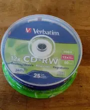 Verbatim CD-RW Discs 700MB/80min 4X/12X 25/Pk Sealed