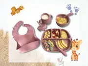 7 Piece Silicone Set Adjustable Bib Sectional Plate Bowl Sippy Cup Fork Spoon