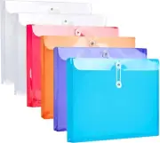 Plastic Letter Size Envelopes with Button & String Assorted Colors - 6 Pack