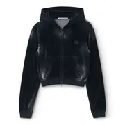 [Alexander Wang] Hoodie With Clear Bead Hotfix In Crushed Velour