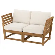 NÄMMARÖ 2-seat modular sofa, outdoor armrests/light brown stained Frösön/Duvholmen beige