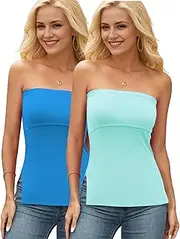 DYLH Cotton Tube Tops for Women Side Split Strapless Top Sexy Double Layer Bandeau Top 2 Packs