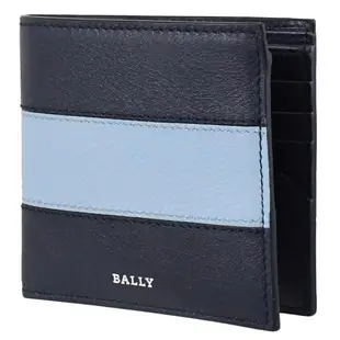 BALLY 6303057 BRASAI 浮雕LOGO條紋小牛皮8卡短夾.藍