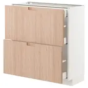 METOD / MAXIMERA base cab with 2 fronts/3 drawers, white/Fröjered light bamboo, 80x37x80 cm