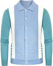 [Generic] Men's Contrast Color Knit Sweater Mens Long Sleeve Polo Cardigan Sweaters Men Button Down Regular Fit Shirt Cardigans