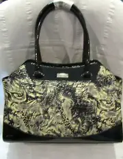 SERENADE GENUINE LEATHER HAND BAG new tag black-grey two handles silver hardware