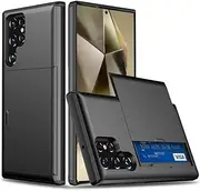 for Galaxy S24 Ultra Case with Credit Card Holder, Areaphmet Wallet Case Slide Cover Dual Layer Hard PC Rubber Cover Phone Case for Samsung Galaxy S24 Ultra 5G 7'' 2024 Black