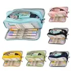 Student Pencil Case Zipper Capacity Pouch 3 Compartments Stationery Pen Bags