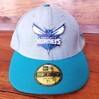 Charlotte Hornets Hat New Era 59Fifty Low Profile Men Grey Teal Fitted 7-1/2 NBA