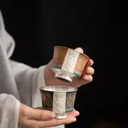 999 silver cup Handmade silver Teacup ceramic Kung Fu Tea Set 4-piece set