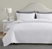 Maple&Stone Summer Quilt Set Queen Size, Lightweight White Bedspread Ultrasonic Chevron Pattern Light Coverlet for All Season Comforter Bedding Decor - 3 Piece Full Bed Cover Sets