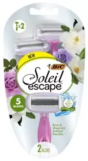 BIC Soleil Escape Disposable Razors, Rose & Magnolia Handles, 5 Blade, 2 Ct