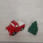 New! Red Truck & Christmas Tree Salt Pepper Shakers Ceramic Glossy Finish Decor