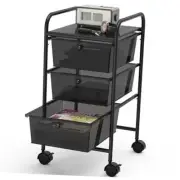 Utility Cart with Rolling Storage Art Craft Organizer on Wheels 3 Drawers Black