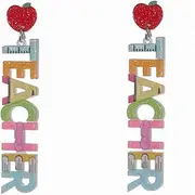 [Fuqimanman2020] Wooden Number Letter Earrings Double Sided Wooden Teacher Student Earrings Acrylic READ Teachers Dangle Earrings Back To School Graduation Jewelry Gifts