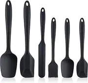 STR-Spatulas Set of 6, Food Grade Silicone Spatulas, Steel Core Heat Resistant Non-Stick Coating, Baking, Cooking, Cake Decorating, Rubber Spatula, (Black)