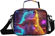 Capybara Neon Closeup Insulated Lunch Box for Women Men - Ideal for Work, Picnics - Includes Adjustable Shoulder Strap