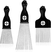 3 Pcs Black Stainless Steel Afro Combs, Afro Hair Pick Set Pick Comb Hairdressing Styling Tools for Afro Hairstyle and Natural Curly
