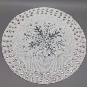Tahari White Beaded Silver Snowflake Placemat Centerpiece Sequin Jewel Christmas