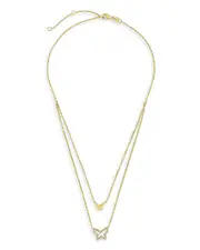 Sterling Forever Pave Butterfly Layered Pendant Necklace, 16-18