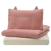 GULDVÄVARE 3-piece bedlinen set for cot, pale pink/beige, 70x132 cm