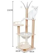 132cm Wooden Cat Tree Tower Scratching Post Scratcher Cats Condo House Bed