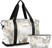 [Amooorous] White Gold Ornate Marble Texture Duffel Bags Weekend Bag with Adjustable Strap for Hiking Large Capacity, White gold ornate marble texture, 1 size