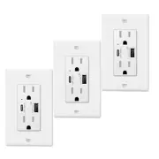 5.8A High-Speed USB TypeC/A Wall Outlet Charger 15A Duplex TR Receptacle Plug ×3