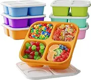 6 Pack Snack Containers, Reusable 4 Compartment Bento Lunch Boxes Food Storage Container with Lids, Divided Lunchable Container, Freezer, Microwave & Dishwasher Safe