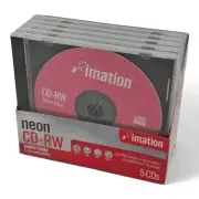 Pack 5 Coloured CD-RW Media Disc in Jewel Cases 1x-4x 700mb Pack 5