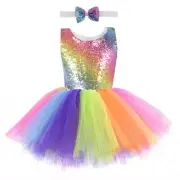 Girl Rainbow Headband Set Dress Costume For Girls Fancy Dresses