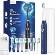 Travel Case Electric Toothbrush for Adults and Children, Sonic Toothbrush, 120 Days Battery Life, 50,000 vpm Electric Toothbrush with 8 Brush Heads and Timer