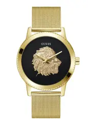 GUESS Men's Gold Monarch Black Lion Mesh Watch