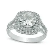 8.0mm Lab-Created White Sapphire Double Frame Split Shank Engagement Ring in Sterling Silver