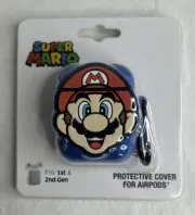 Super Mario Airpods Protective Cover Case For 1st & 2nd Gen Flexible With Clip