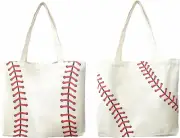 Baseball Tote Bag for Women - Large Cotton Canvas Reusable Grocery & Beach Trave