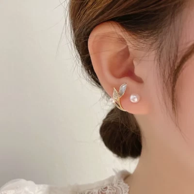 2024 New Elegant Gold Color Heart Pearl Stud Earrings Korean Fashion Jewelry for