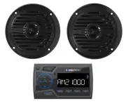 Soundstream MHU-32 Marine Boat ATV/UTV Bluetooth Receiver+(2) Black 4" Speakers