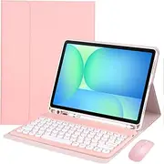 HEKUEUN Keyboard Case for Samsung Galaxy Tab S10 FE/S9 FE 10.9 inch/Galaxy Tab S9 11 inch 2023, Magnetic Detachable Bluetooth Keyboard Slim Case with Pen Holder and Mouse,Pink