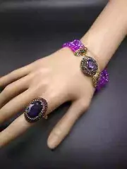 Turkish bracelet with ring Genuine Quartz Tourmaline & crystals Istanbul