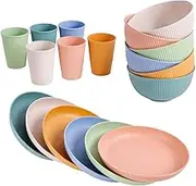 HXYPN 18pcs Wheat Straw Dinnerware Sets, Unbreakable Dinnerware Sets Kitchen Cups Plates and Bowls Sets Reusable Plate Bowl Set Dishwasher Microwave Safe