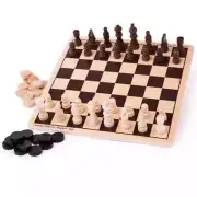 Wood Checkers and Chess Set, 2-in-1, NEW