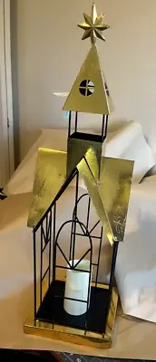 Christmas LED Gold Metal White Candle Lantern Battery-Operated (33" High)