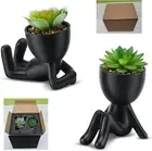 2 Pcs Fake Succulent, Mini Succulents Plants Artificial in Black Human Shaped Ce
