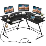 Costway L-Shaped Office Computer Desk Reversible Study Writing Table w/Keyboard Tray Gaming Desk Black