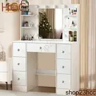 Makeup Vanity Desk Dressing Table with Large Mirror and LED Light 7 Drawer White