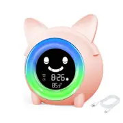 Catzon Alarm Clock with Five Color Night Light for Kids Bedroom-Pink