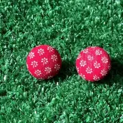 Handmade Button Earrings Stud Bright Red Floral Fabric Retro 80s Style NEW