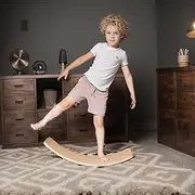 Balance Beam,Wooden Wobble Balance Board,Toddler Balance Beam,Balance Beam for Kids 3-5,Montessori Balance Beam Indoor Outdoor Kids Balance Stepping Stones Coordination and Stability Exercise