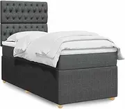 vidaXL King Single Box Spring Bed - Dark Grey Fabric Frame, Medium Firm Pocket Spring Mattress, Adjustable Headboard
